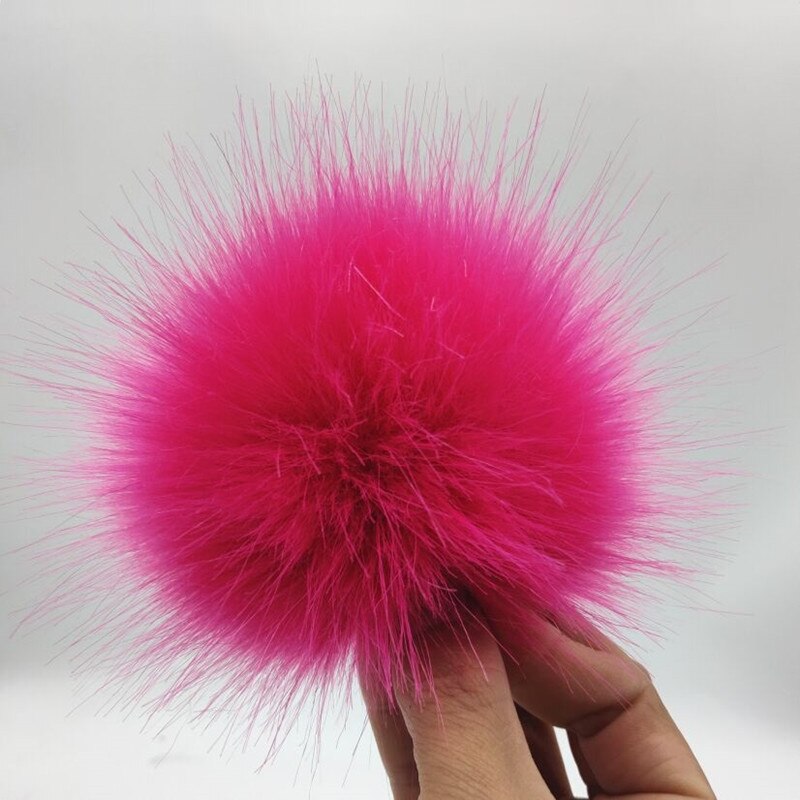 Boule en fausse fourrure colorée pour bonnets 12cm, pompon en fourrure artificielle pour bonnet, sac pour chaussures avec bouton-pression: rosoe