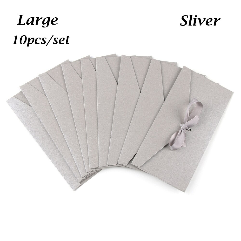 12 färger 10 st/set kuvert pärlemorskimrande papper rosett tjocka band retro färg brevpapper bröllop inbjudna: Stort silver
