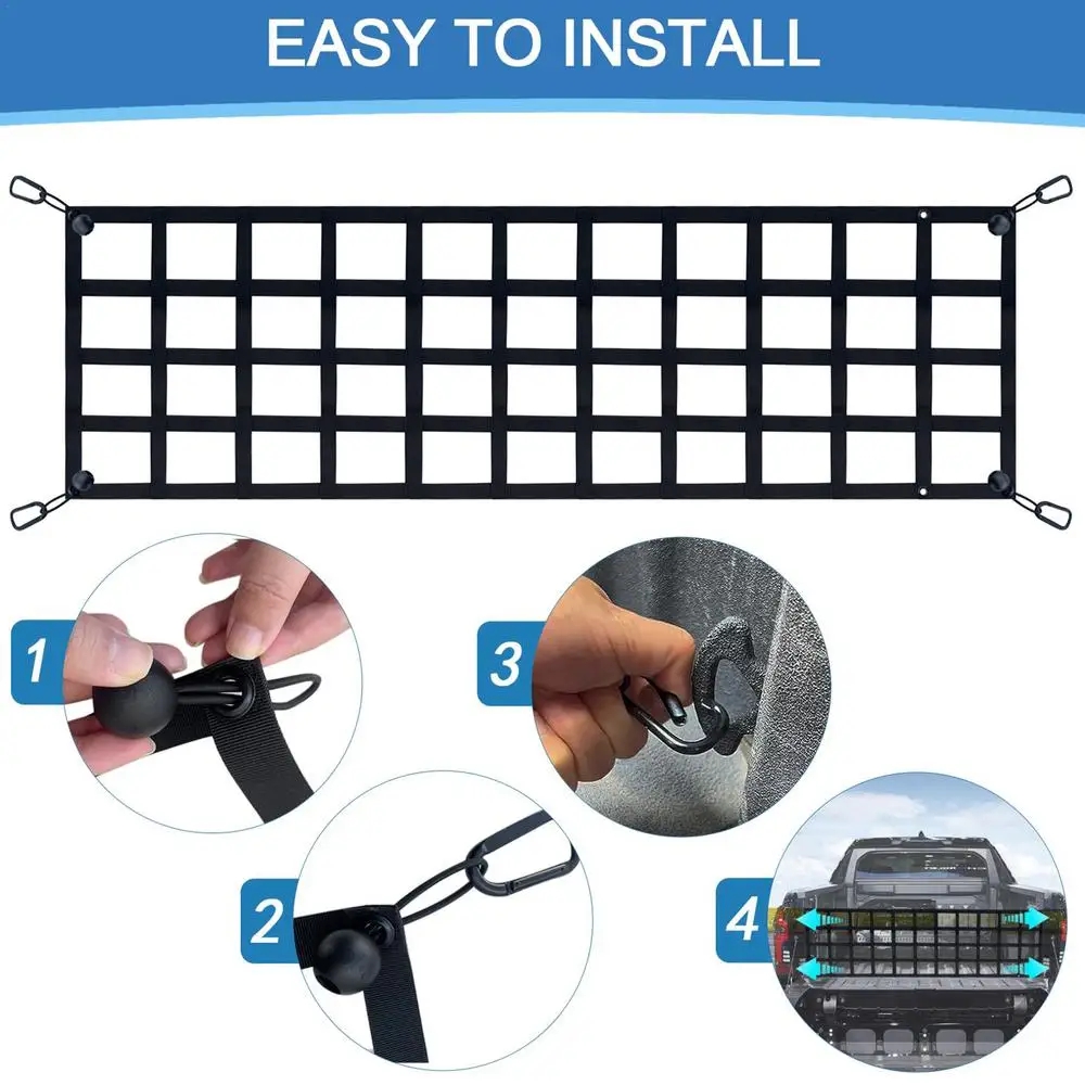 Car Trunk Organizer Net UV Protection Pickup Truck Bed Cargo Mesh Tailgate Net Cargo Storage Netting Divider Car Accessories