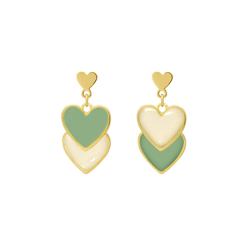 Brincos de gota bonitos em forma de coração feminino vintage moda verde e branco amor pendientes brincos para mulheres jóias presentes
