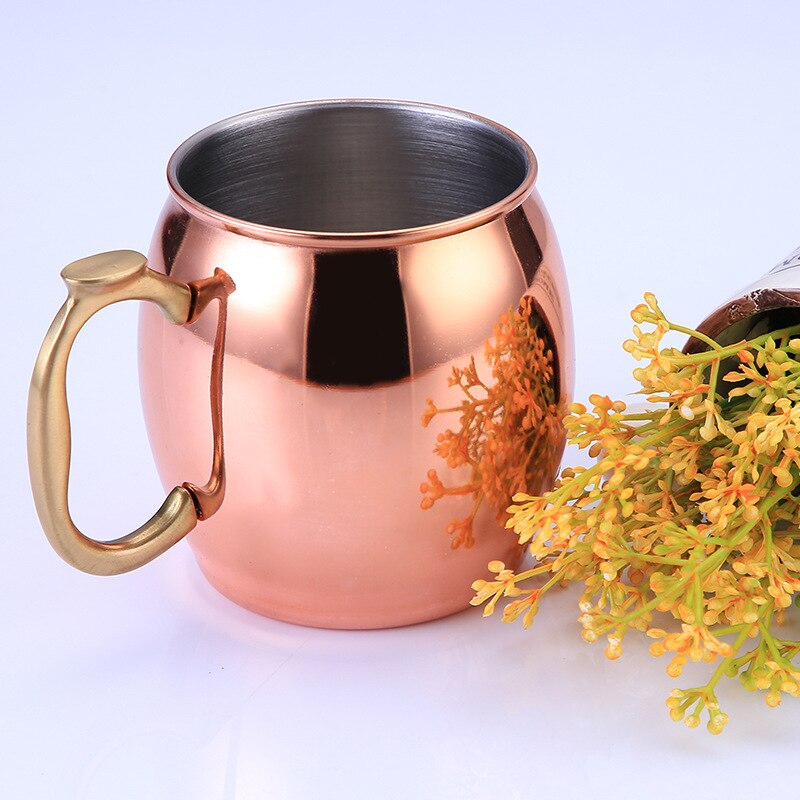 304 Stainless Steel Copper-plated Beer Mug Coffee Cup Drum-shaped Cocktail Glass Bar Accessories