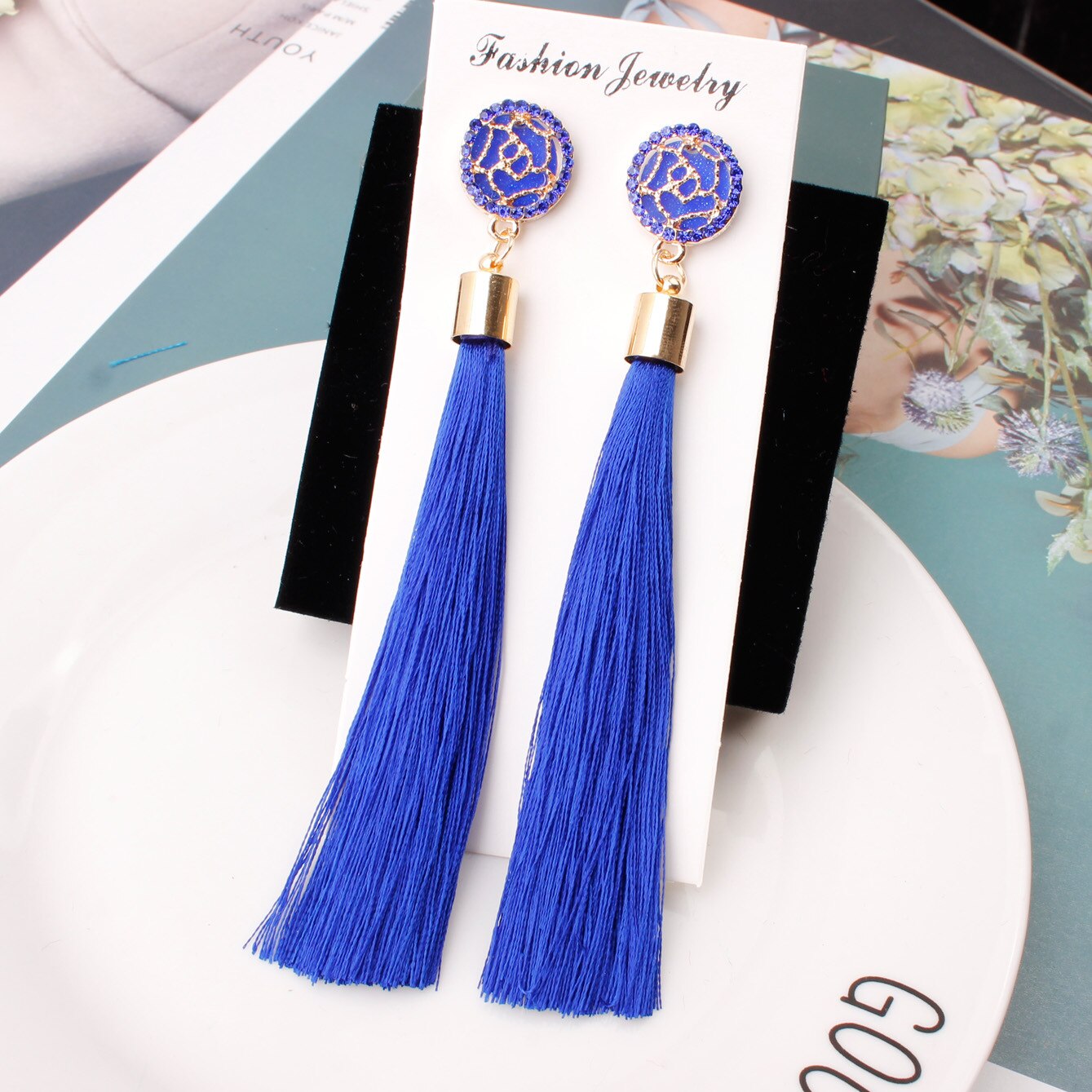Boucles d'oreilles en fleur de rose pour femmes, style à la , longue et exagérée