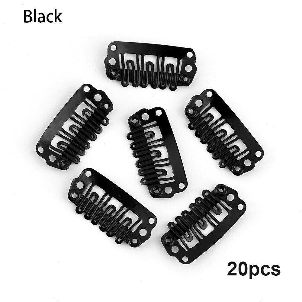 Extensión de pelucas de Metal en forma de U para mujer, pinzas de presión fijas, soporte de cola de caballo, horquillas, pasadores, accesorios para el cabello de 32/28/24mm, 20 Uds.: 28mm black