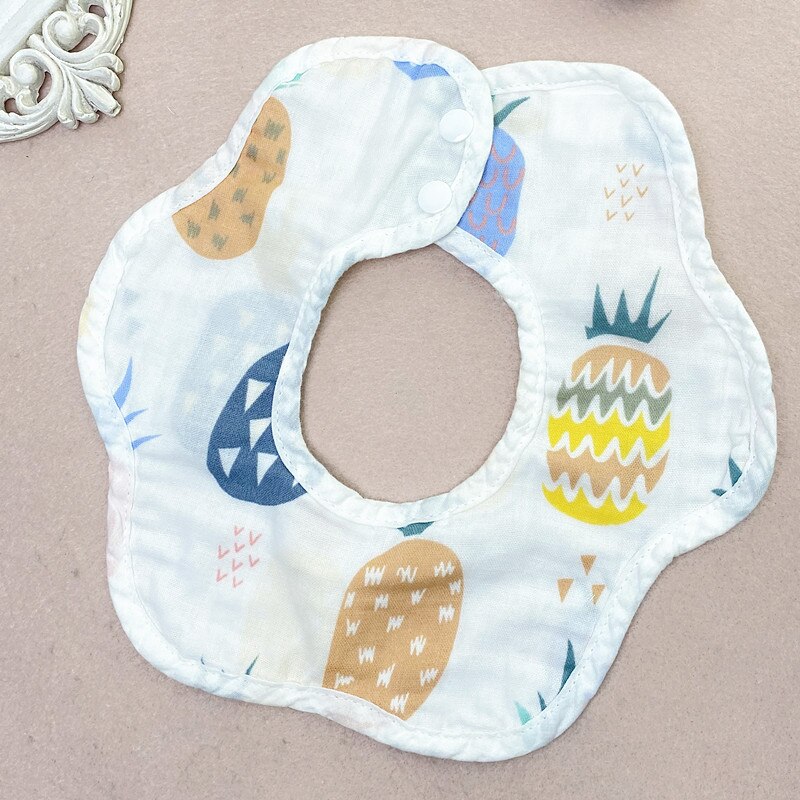 Cartoon Kinderen Slabbetjes 360 Roterende Bloemblaadje Bib Vier-Layer Mousseline Katoenen Baby Speeksel Slabbetjes Voeden Zorg Rijst Zak Leuke baby Slabbetjes: Pineapple