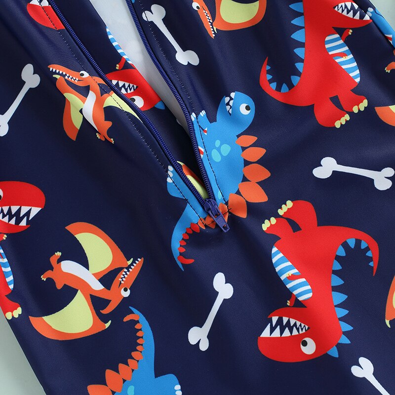 2022 6M-5T Jongens Zwemmen Jumpsuit Korte Mouw Stand Kraag Rits Cartoon Dinosaurus Print Shorts Zomer strand Badmode