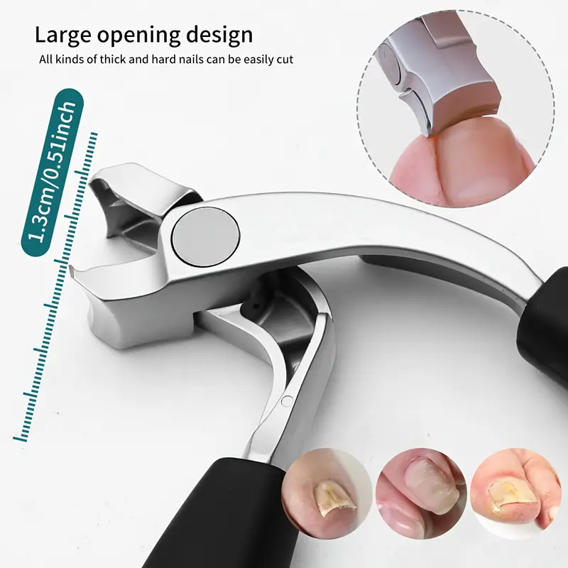 Nagelschere aus Edelstahl mit gebogener Klinge – robust, spritzwassergeschützt, breite Backe für dicke Nägel, ergonomischer langer Griff