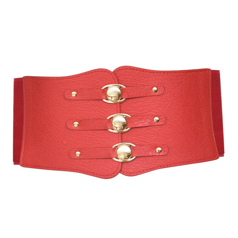 Ladies Super Wide Belt Vintage Women PU Leather Slimming Body Waistband High Waist Elastic Corset Belts For Dress: red