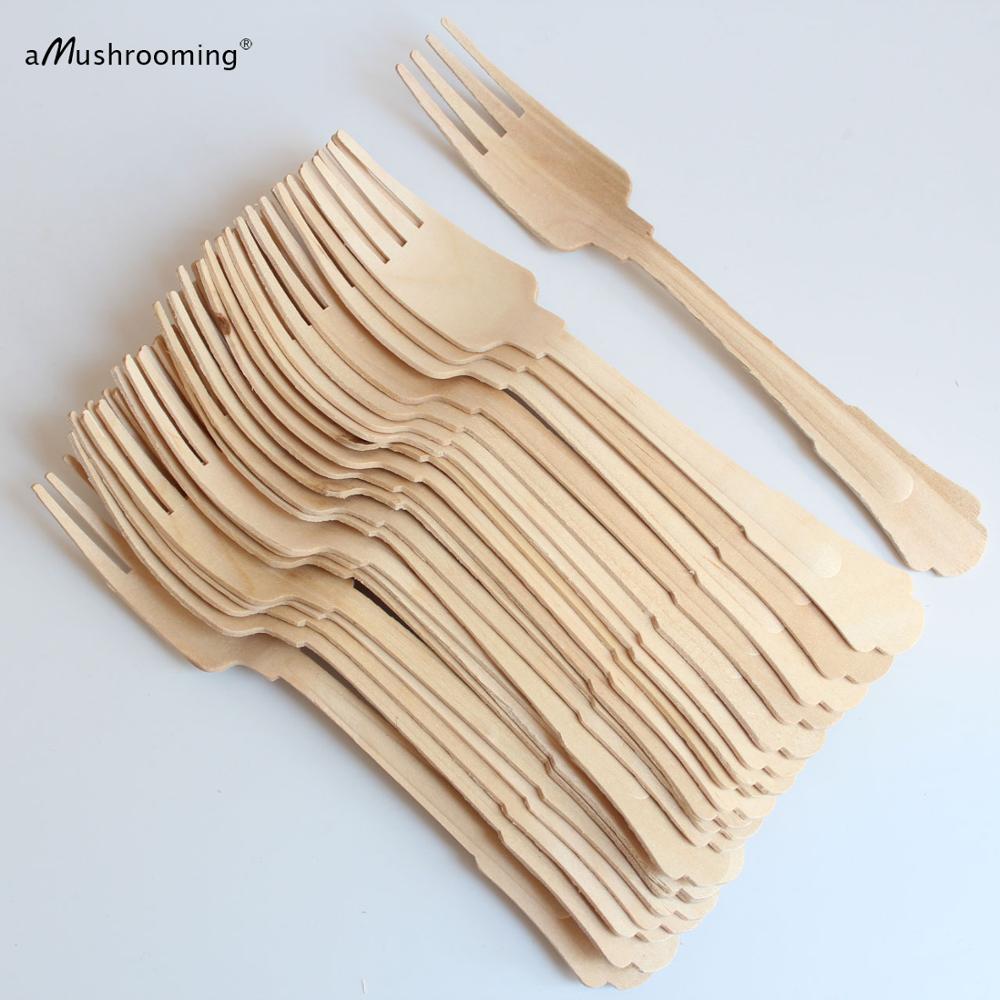 10Pcs Grote 20Cm Vintage Wegwerp Houten Bestek Cake Mes Buffet Tafel Lepels Vorken Wedding Bridal Shower Verjaardag Bestek