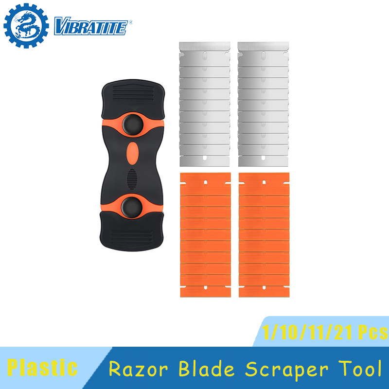 Barberbladskrape med ekstra plastblad og metallblad, 1/10/11/21 stk. for tapet eller glassverktøy til koketopp