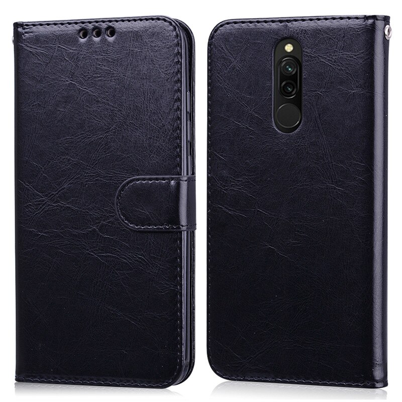 Funda tipo billetera para Xiaomi Redmi 8, funda con tapa magnética Retro de cuero PU de lujo para Xiaomi Redmi 8, funda Coque: Black