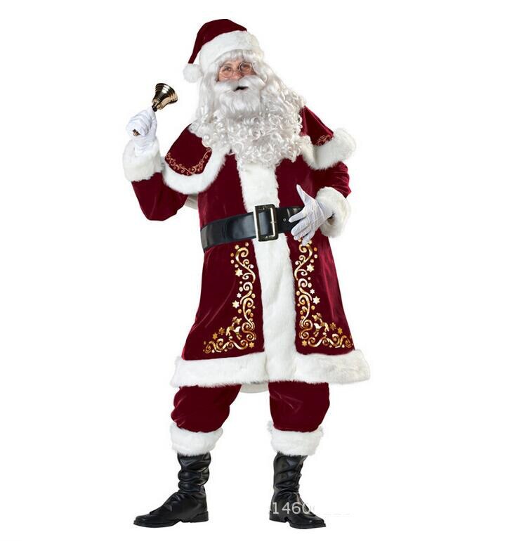 M-3XL Christmas Santa Claus Costume Adult Set With Belt Hat Pants Shoe Covers Novelty Costume Clothes Suit Cosplay Christmas Set: Red / XXL