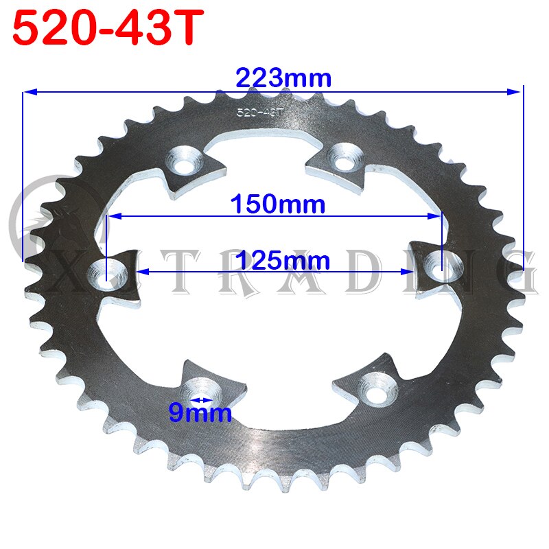 Piñón trasero para motocicleta, cadena de 520mm, 43T/45T/47T/49T, piñones traseros para ATV, Quad Pit Dirt Bike, Motor, ciclomotor