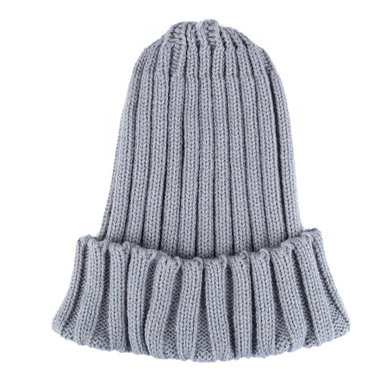 Winter Women Beanies Solid Color Soft Cotton Elastic Knitted Women Hat Girls Bonnet Female Cap: style 2 gray
