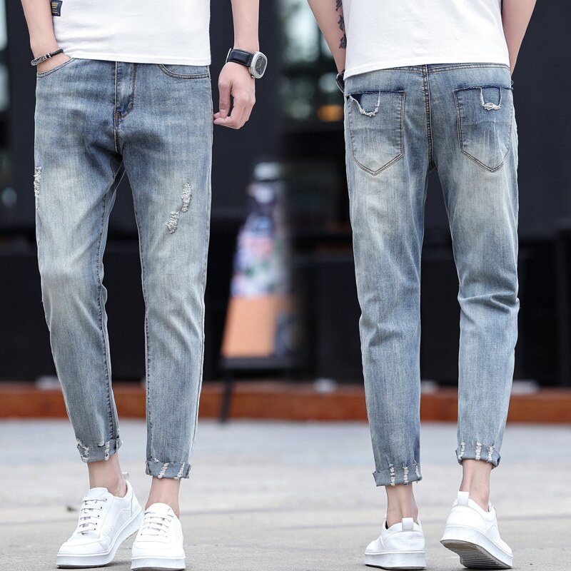 Jeans Ripped Jeans Men's Slim-Fit Retro Washed Casual Pants Street Style High Street Men's Pants Tide 3013