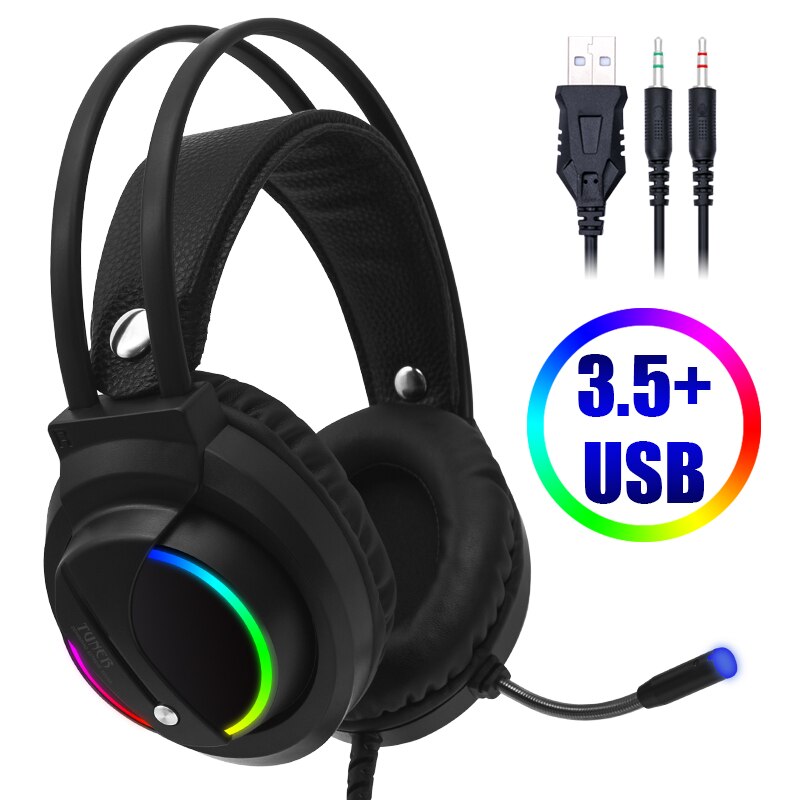Gaming hovedtelefon 3.5mm hovedtelefoner led lys øretelefon stereo surround gamer headset med mikrofon til pc computer bærbar 360: 3.5mm stik ikke 7.1