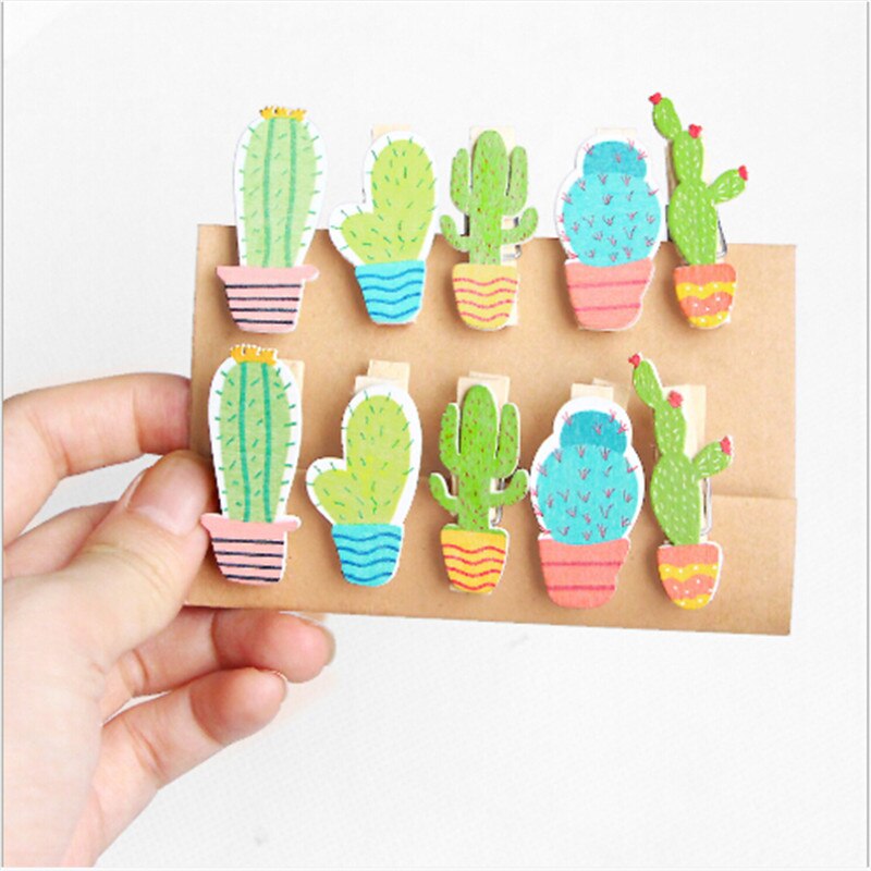 10 stuks schattige cactus houten knijpers fotoklemmen spelden notitie memo kaarthouder voor bruiloftsfeest decoratie