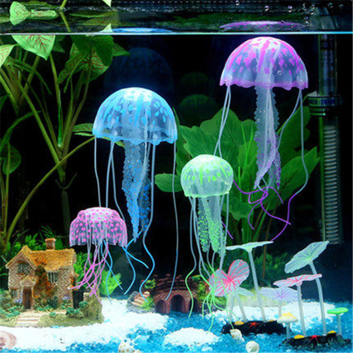 Kunstmatige Zwemmen Kwallen Aquarium Decoratie Aquarium Onderwater Levende Plant Lichtgevend Ornament Aquatisch Landschap