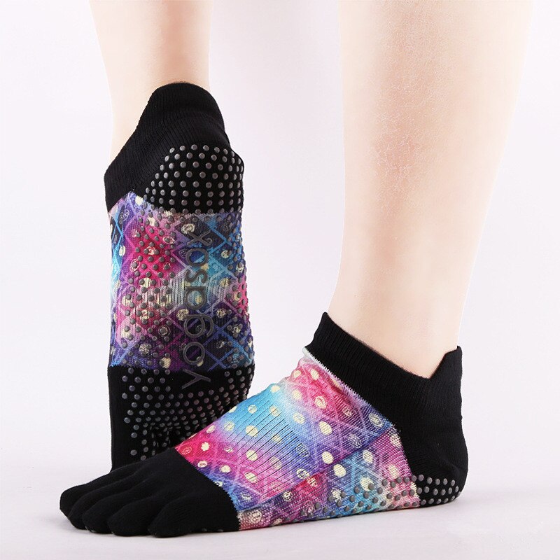 1 paar katoenen yogasokken met vijf tenen en grip voor dames, ademend en antislip, voor pilates, fitness en barre, maat 36-39: Kleur 1