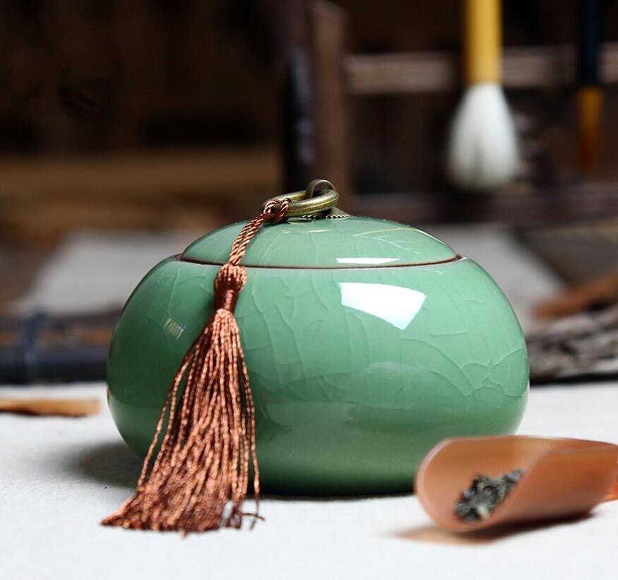 Chinese Ceramic Food Box With Cover,Top Grade Crackle Glaze Longquan Celadon Ceramics Tea Caddy Tea Canister Tea Porcelain Jar: 4 ge mei