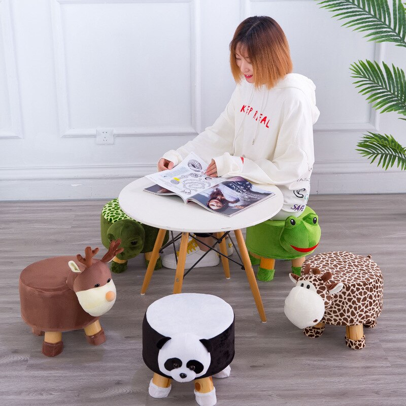 Cartoon Dier Kruk Massief Houten Kinderen Salontafel Kruk Thuis Kleine Sofa Kruk Afneembaar En Wasbaar WF6051005