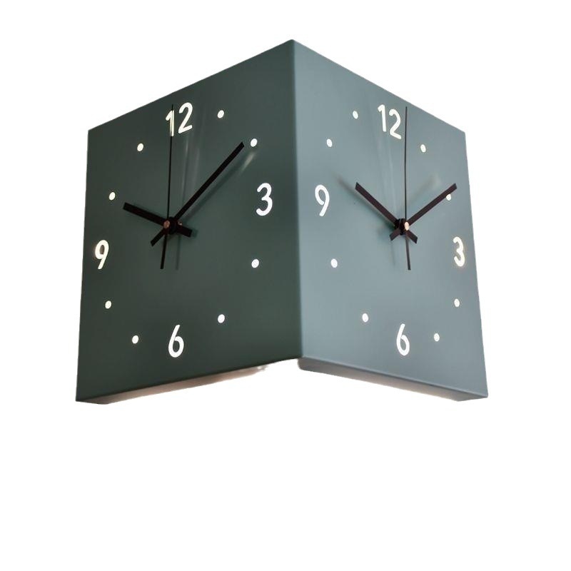 Reloj de pared de esquina con Sensor de luz , reloj de pared cuadrado Simple de doble cara con escala de números arábigos, reloj de pared analógico silencioso