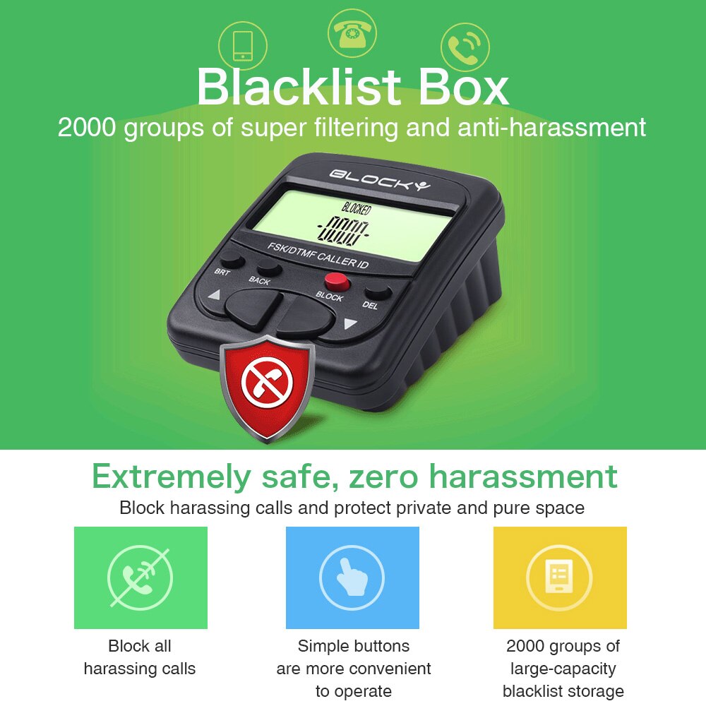 Caller ID Box Call Blocker Stop Nuisance Calls Devices Call ID LCD Display with 1500 Numbers Capacity Stoping All Cold Calls