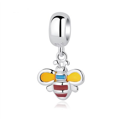 Novo 925 Sterling Silver Bead Rosa Flamingo & Papagaio Colorido Pingente Encantos De Cristal Beads Fit Pulseiras Jóias Originais: bee2