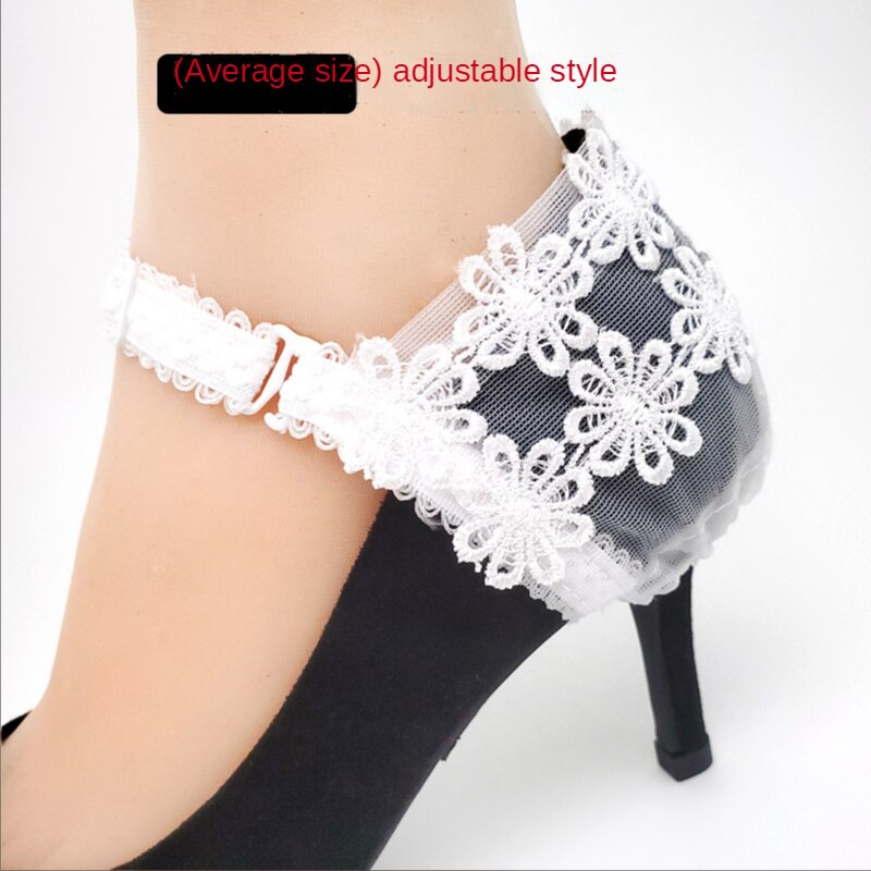 Hoge Hakken Anti Artefact Sexy Black Lace Bloem Hak Cover Fixed Schoenen Zonder Hak Kant: A