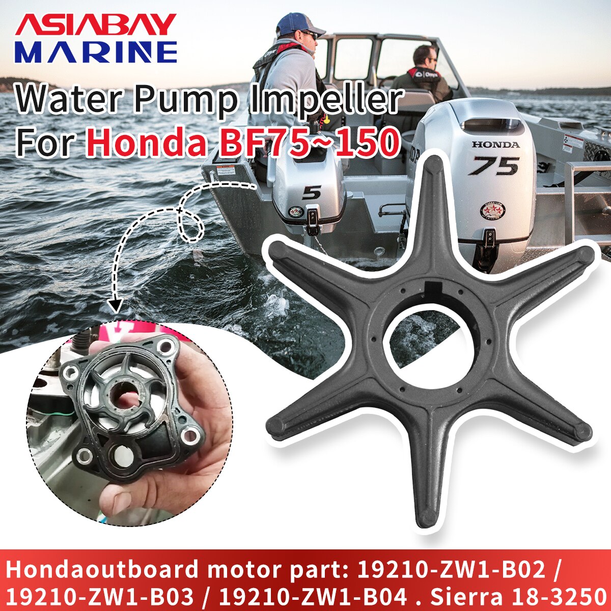 Water Pump Impeller for Honda Outboard Engine 75HP 90HP 115HP 135HP 150HP Motor Impeller for Bf75/90/115/135/150 19210-ZW1-B04