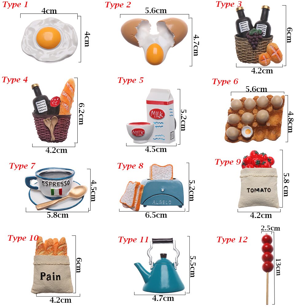 3D Resin Fridge Magnet Cartoon Food Shape Refrigerator Ornament Kitchen Tools White Board Accessories Home Decoration