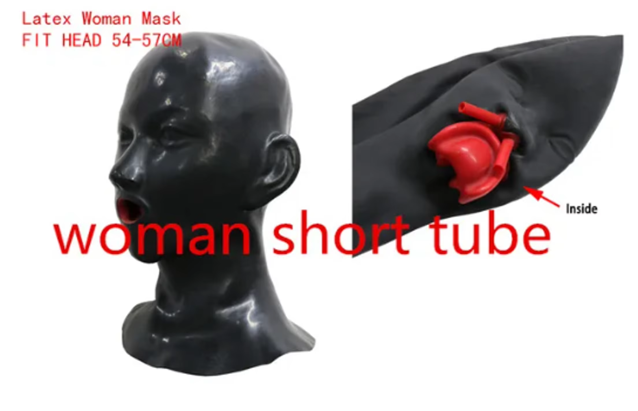 Molde de cabeza completa máscara de látex fetiche abierto cerrado capucha de goma con rojo para hombre y mujer dientes de boca funda de labio lengua tubo de nariz: Rosa