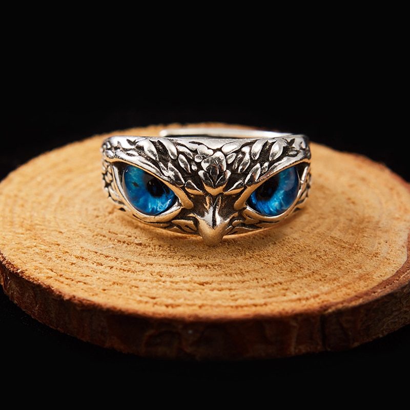 Retro Animal búho anillos para las mujeres 6 estilo lindo ojo azul plateado ajustable anillo de joyería de los hombres de