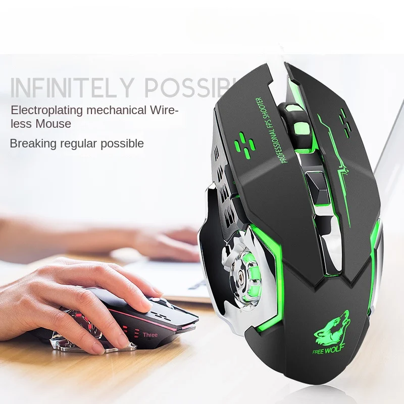 Free Wolf-Souris de jeu mécanique sans fil, X8, silencieuse, rétroéclairée, ergonomique, aste, optique, pour PC portable et de bureau
