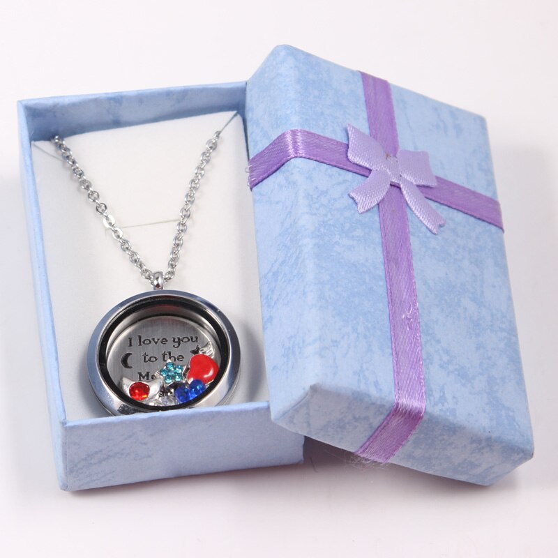 DIY 30mm Stainless Steel Floating Locket Necklace Pendant With Love Charms 50cm Chain Box