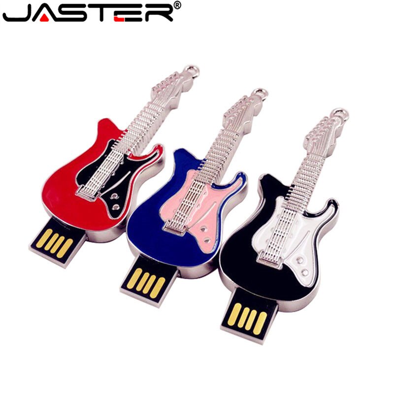 JASTER metal cristal 4GB 8GB 16GB 32GB guitarra eléctrica modelo U disco USB 2,0 Flash LLavero de tarjeta de memoria