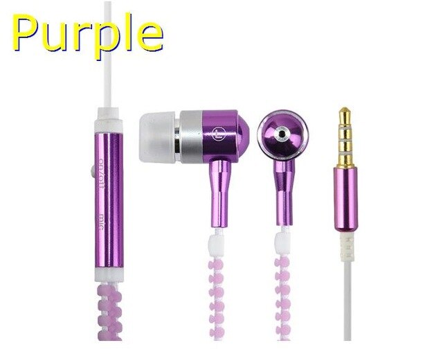 Glow-in-the-dark hoofdtelefoon met lichtgevende metalen rits, oordopjes met lichtgevende draad, hoofdtelefoon met glow-in-the-dark-functie voor iphone, xiaomi en samsung.: Paars