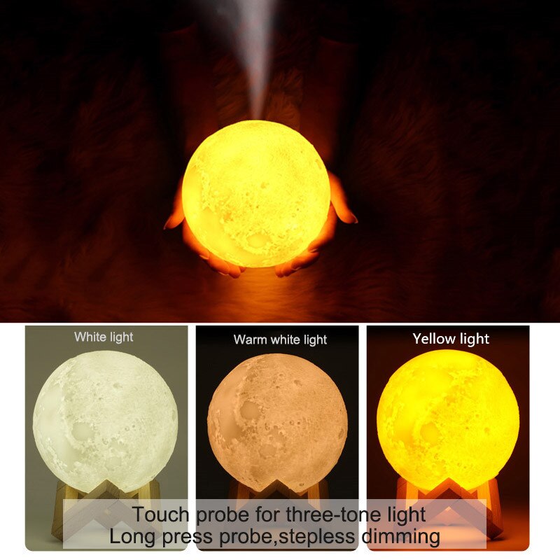 Ultralyd luftfugter 880ml usb luftfugter 3d måne led natlampe kølig tåge luftrenser til hjemmebil увлажнитель воздуха
