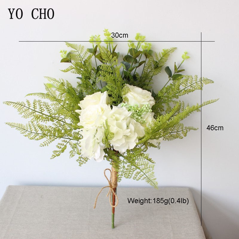 YO CHO panny młodej bukiet ślubny sztuczny kwiat róży z jedwabiu bukiet biały czerwony materiały ślubne hortensja orchidea azalia liści oliwnych