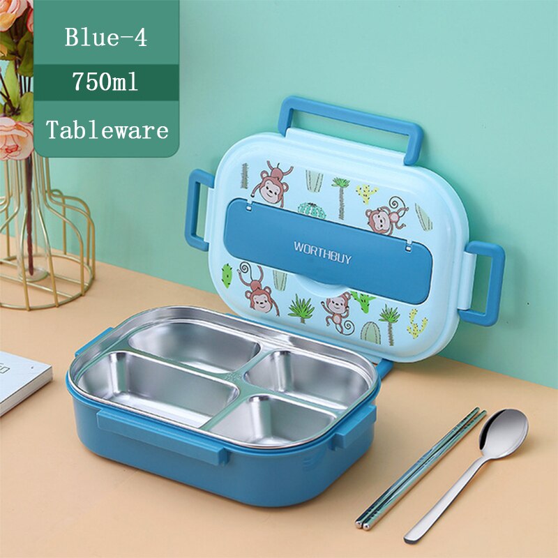 Lunch Box 316 Stainless Steel Bento Box Monkey Leak-Proof Food Container Box Microwae Heating For School Kids Office Worker: Blue-4