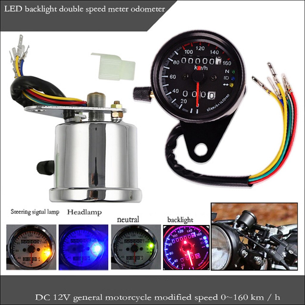 Motorcycle Odometer KMH Speedometer Gauge For Bobber Chopper Black