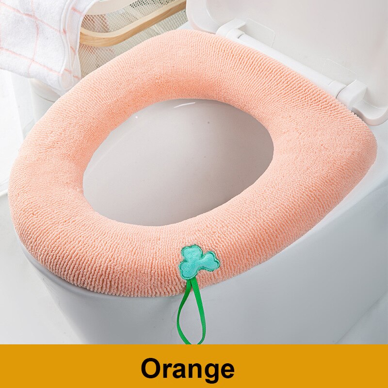 Universal Toilet Seat Thickened Mat Soft Warm Washable Bathroom Toilet Seat with Handle Closestool Mat Seat Case Toilet Lid: Orange