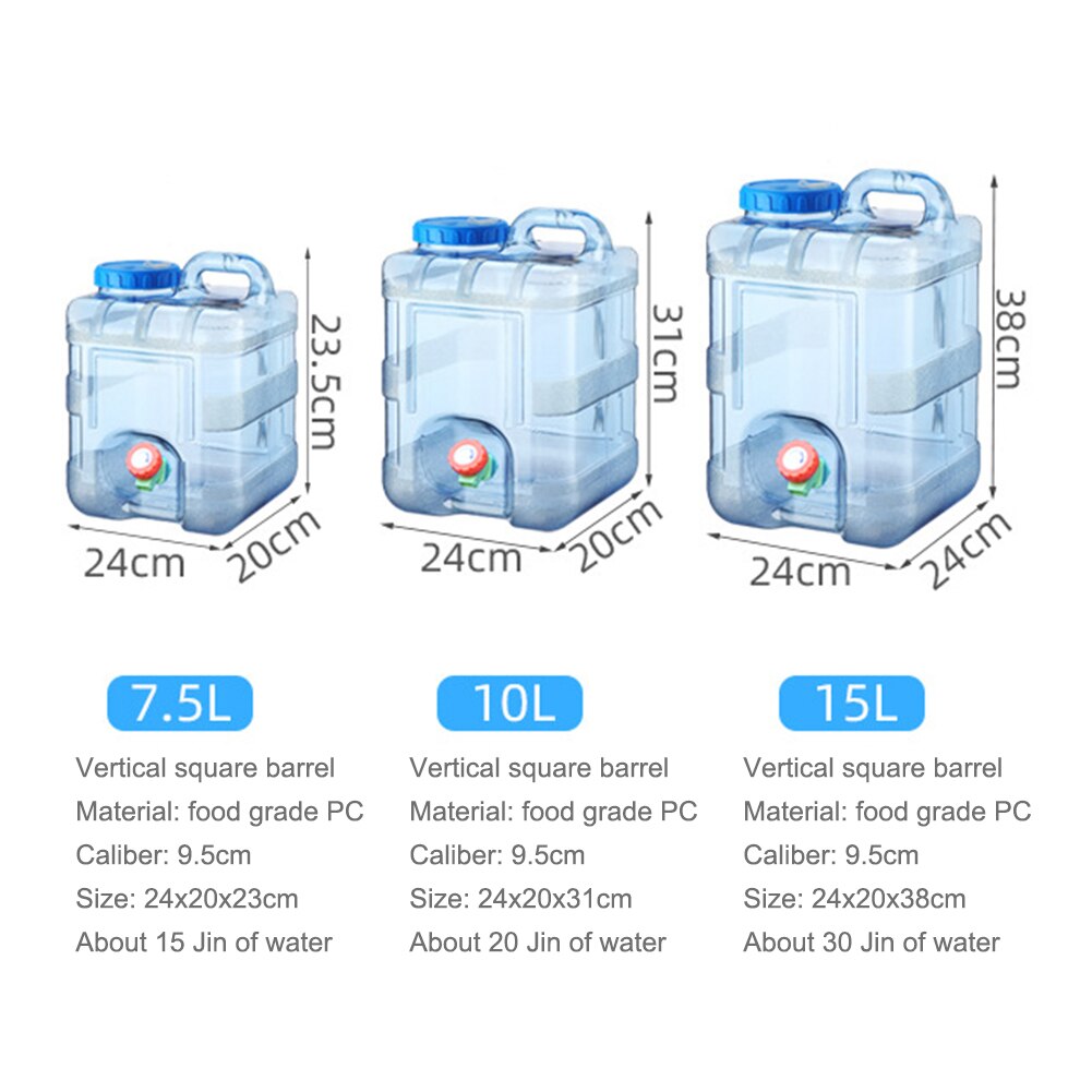7.5/10/15L Capacity Pure Water Buckets Container with Faucet Portable Driving Water Tanks for Outdoor Picnic Camping Cooking