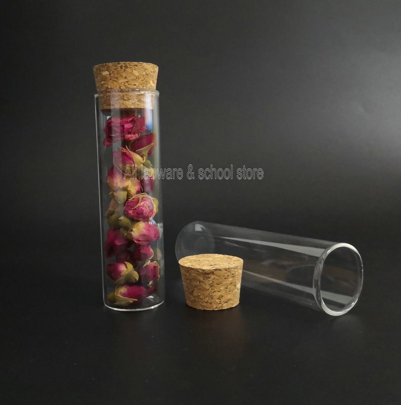 5 unidades/pacote 30x100 milímetros Limpar Tubos de Laboratório Tubo de Ensaio de Vidro Com Rolhas de Cortiça Fundo Plano Material de Laboratório