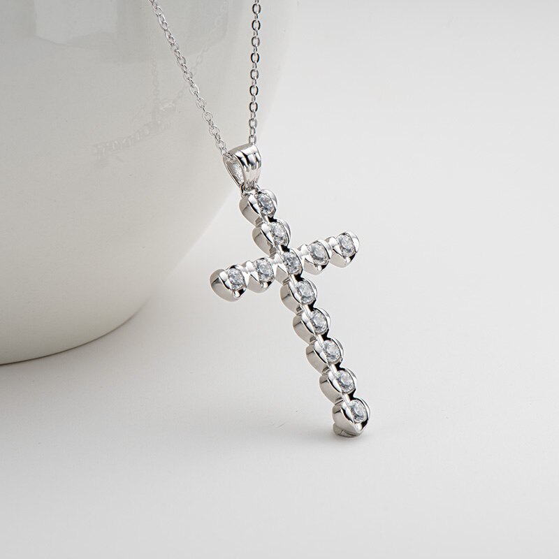 Lesf Mode 925 Zilveren Kruis Hanger Ketting Religieuze Geloof Sieraden Zeer Glanzend Sona Stone