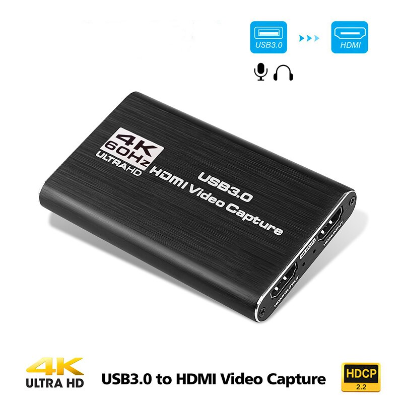 Hdmi-kompatibel til usb 3.0 4k videooptagelseskort dongle 1080p 60 fps videooptagergrabber til obs-optagelse af spil live: Sort