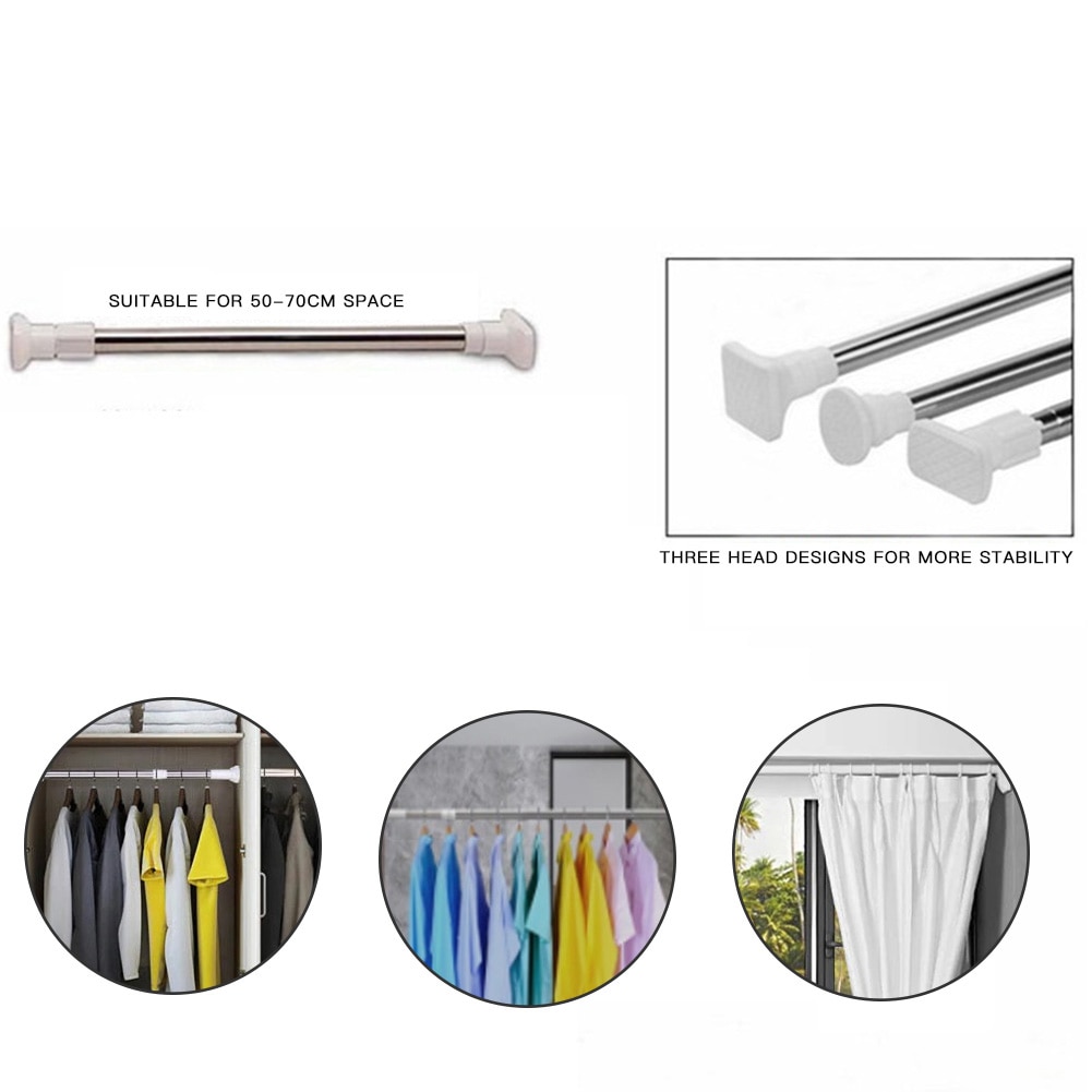 Stainless Steel Shower Curtain Rod Extensible Punch-free Bathroom Thickening Curtain Pole Load Bearing 7 kg