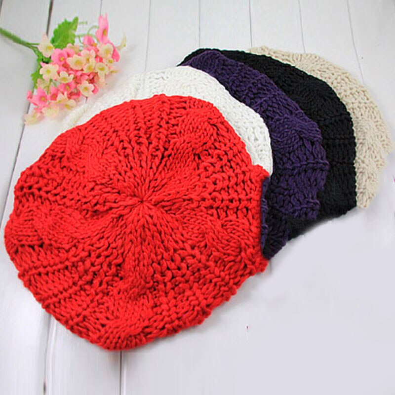 Lady Girl Twisted Hennep Bloem Baret Vrouwen Warm Gebreide Beanie Hoed Multicolor Winter Handgemaakte Breien Kabel Cap