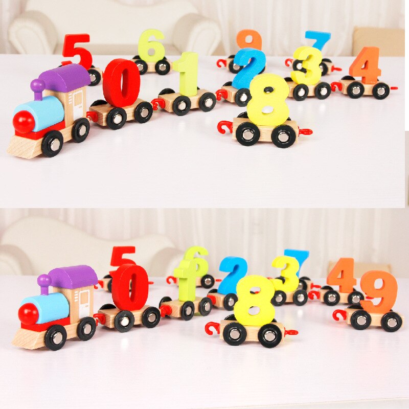 11 Pcs/set Children Toddlers Digital Small Wooden Train 0-9 Number Figures Railway Model Wood Kids Educational Toys