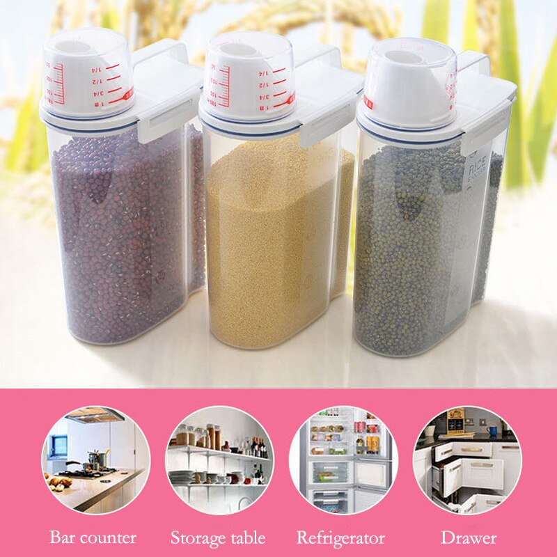 The Household Flour Canister Kitchen Plastic Sealed Moisture-proof Grain Bucket Rice Bucket Storage Tank With Scale
