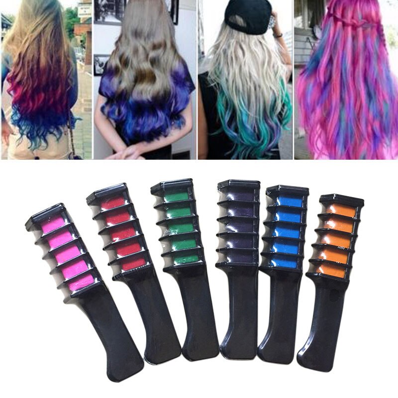Peines desechables de tiza para el cabello, crayones de pelo Unisex, herramientas de teñido para tinte temporal para el cabello, de Cosplay en casa, salón de peluquería DIY, 6 uds.